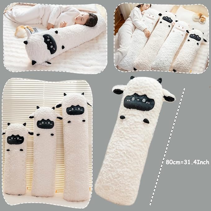 ELAINREN Ultra-Soft Long Black Sheep Plush Pillow Fluffy Curly Lamb Stuffed Animals Toy Cuddle Goat Plushie Doll Gifts/31.4''