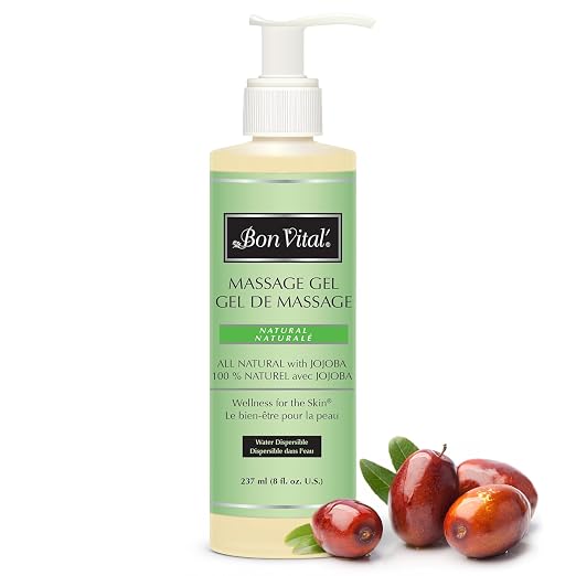 Bon Vital' Naturale Massage Gel, 8 oz Bottle with Pump, Hypoallergenic & Paraben-Free, Natural Massage Lotion Alternative with Botanical Extracts, Lightweight & Non-Greasy Formula, for Sensitive Skin