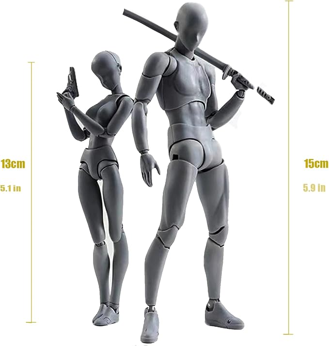 Action Figures PVC Model (Grey Color) with Box Drawing Figure Models for Artists(Female+Male)