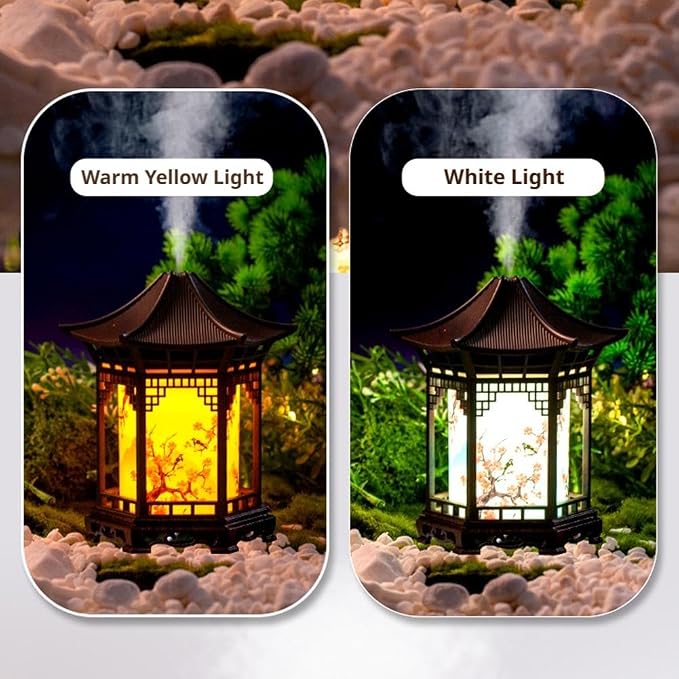 Zen Pavilion Lantern Aroma Diffuser & Night Light,2-in-1 160ml Essential Oil Diffuser with 2 Mist Modes,Zen Garden Humidifier Chinese-Style Decorative Night Light for Yoga, Meditation (Wood Color)