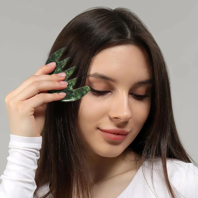 Jade Stone Gua Sha Comb,Jade Massage Comb, Scalp Massager, Massage Tools for Scalp Head Hair,Facial Manual Scalp Massagers, Like Scalp Massager Comb