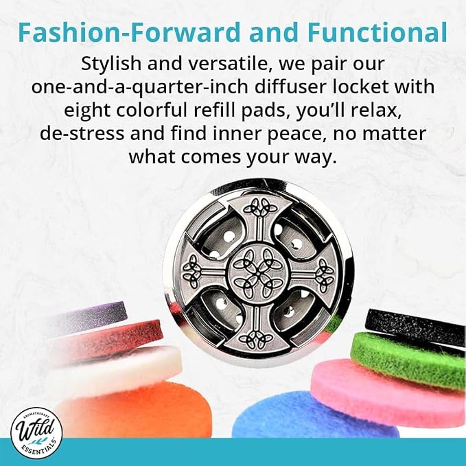 Wild Essentials Dog Paw Essential Oil Car Vent Diffuser Kit – 316L Stainless Steel Locket, Rubber-Coated 4-Way Clip, 8 Color Pads (22mm), 25mm – Includes Alert & Inner Calm (2 x 10ml)
