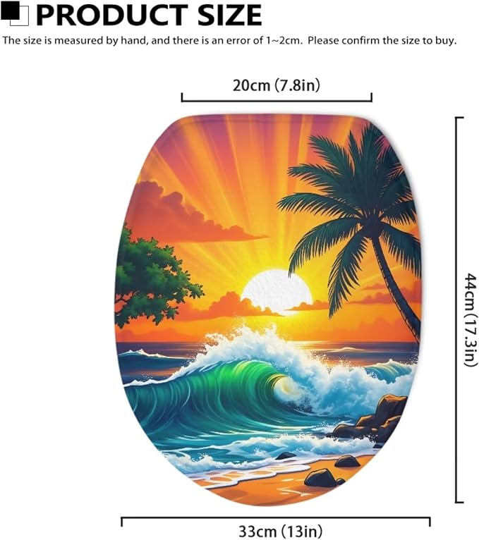 Hawaii Toilet Seat Covers with Elastic Bottom for Bathroom Hawaii Toilet Seat Cushion Cover Bathroom Dust Cover Universal for Most Toilet Bowl Lids,Easy to Clean