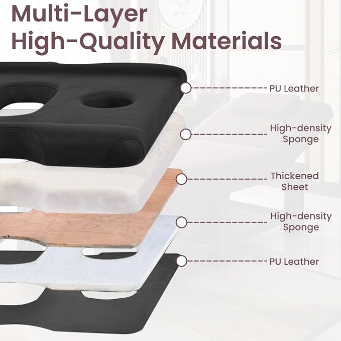 Professional Stationary Massage Table with Backrest,Adjustable Thick Foam Spa Massage Beds,Metal Frame PU Leather 27.55'' Wide 72.83'' Long Heavy Duty Bed for Massages,Hairdressing,Spas(Black White)