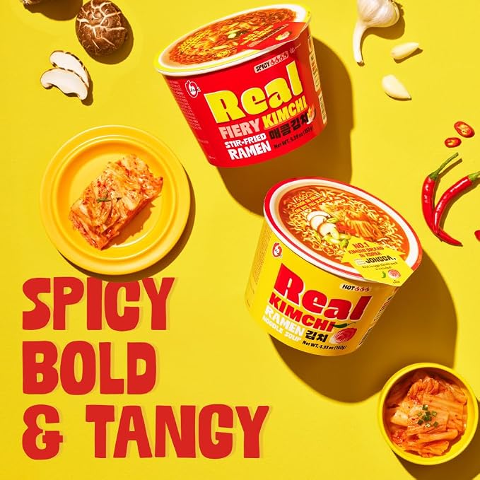 Premium X-LARGE Cup Noodles Real Kimchi Ramen [ORIGINAL KIMCHI | 4.9 oz | 6 CUPS per Pack] – Healthy, Bold & Tangy | Korean Spicy Noodle Soup | non-GMO ingredients | No Trans Fat | Easy to Cook Meal or Snack - O’food