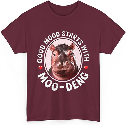 Good Mood Starts with Moo Deng Unisex T-Shirt, Funny Moo Deng Good Mood Minimalist Men and Women Shirt