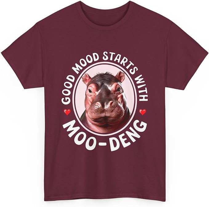 Good Mood Starts with Moo Deng Unisex T-Shirt, Funny Moo Deng Good Mood Minimalist Men and Women Shirt