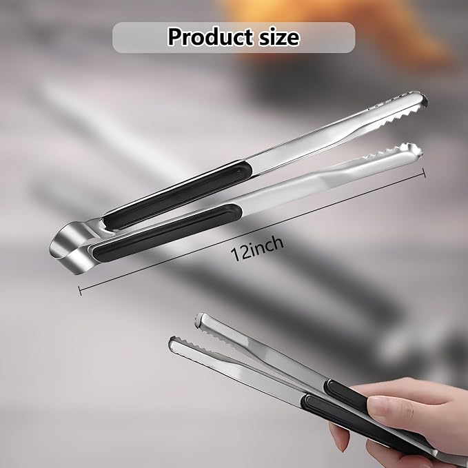 BBQ Tongs Premium Korean Cooking Heat Resistant Metal Kitchen Utensils Set for Frying Grilling Meat Hot Pot and Ice 12 inch Non Slip Grip Tongs for Cooking Essentials