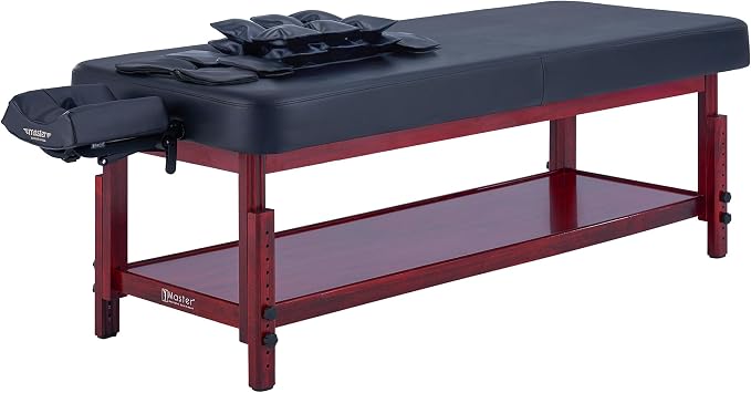 AirMaster-II 30" Professional Stationary Massage Bed | AirWave Compression & Full-Body Stretching | 3D Lumbar Traction Support | Spa & Home Wellness Table - Black/Mahogany