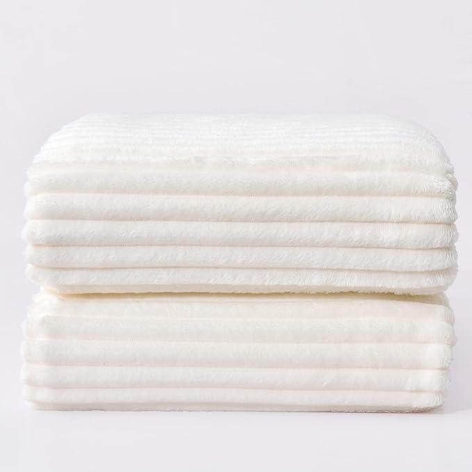 BEDELITE Ribbed Jacquard Off White King Size Blankets for Bed, 108x90 Inch | Soft Warm Decorative Fluffy Blanket, Cozy Fuzzy Lightweight Plush Fleece Throw Blankets for Bed, Room Decor, Gift for Women