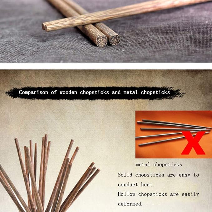 M.G Reusable Wenge Wood Chopsticks - 10 Pairs Dishwasher Safe, 9.8 Inch for Chinese/Japanese/Korean Cuisine (Sushi, Ramen, Hot Pot)