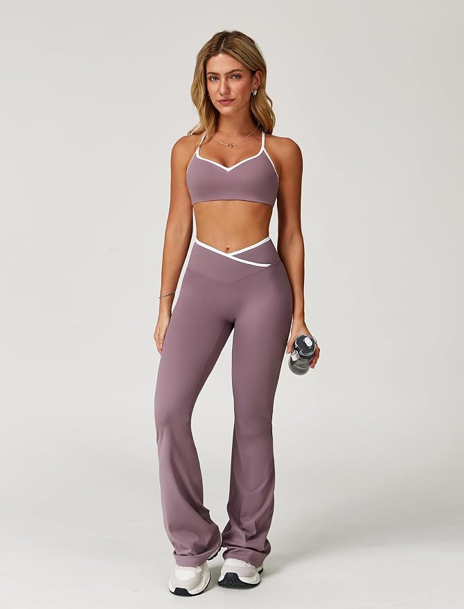 ABOCIW Workout Sets for Women 2 Piece Color Block Strappy Sports Bra High Waist Shorts Gym Yoga Pilates Outfits