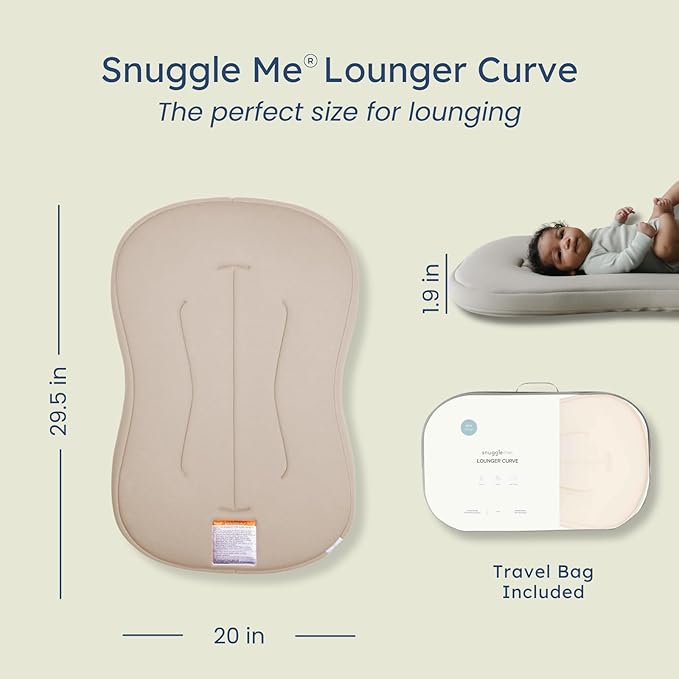 snuggle me® Baby Lounger Curve - Premium Organic Cotton with Foam Core, Machine-Washable Cover, Buttery-Soft & Breathable CSPC Compliant Infant Lounger Baby Nest Pillow with Travel Bag - Birch