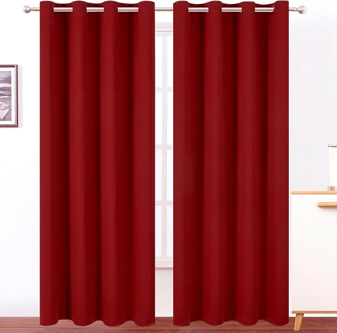 LEMOMO Blackout Curtains 52 x 90 Inch Long Red Curtains Set of 2 Panels Room Darkening Curtains for Bedroom and Living Room