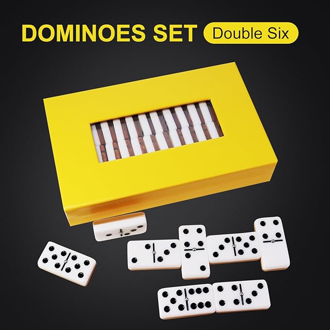 IDTQ Double Six Standard Domino Set - 28 Tile Classic Number Game for 2-4 Players (Yellow)