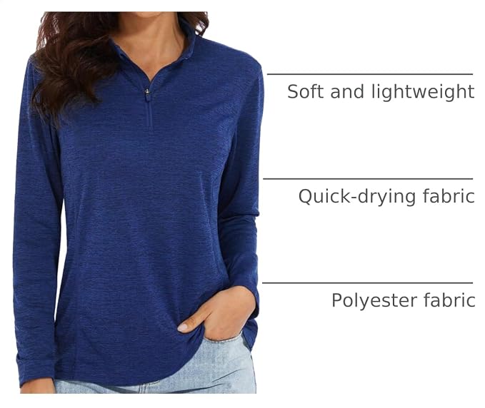 MAGCOMSEN Women's UPF 50+ Sun Shirts Long Sleeve 1/4 Zip Pullover Quick Dry Workout Hiking Tops Running Athletic Shirts