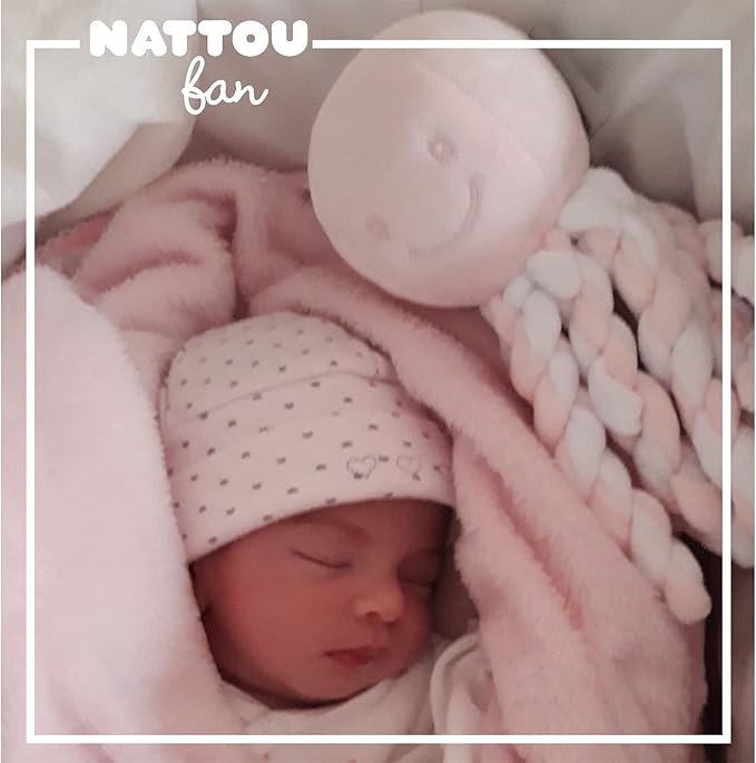 Nattou Plush Octopus Lapidou, Cuddly Stuffed Soft Toy, Machine Washable, 100% Polyester, 25 cm, Light Pink & White