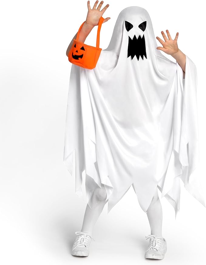 Spooktacular Creations Ghost Costume for Kids with Pumpkin Basket, Scary Halloween Costume for Boys