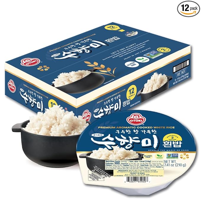 OTOKI Premium Korean Aromatic Cooked White Rice Bowls (12 Pack), 7.41 oz – Microwave Ready in 2 Minutes, Fluffy & Soft Rice Cups, Gluten Free, Vegan, Non-GMO