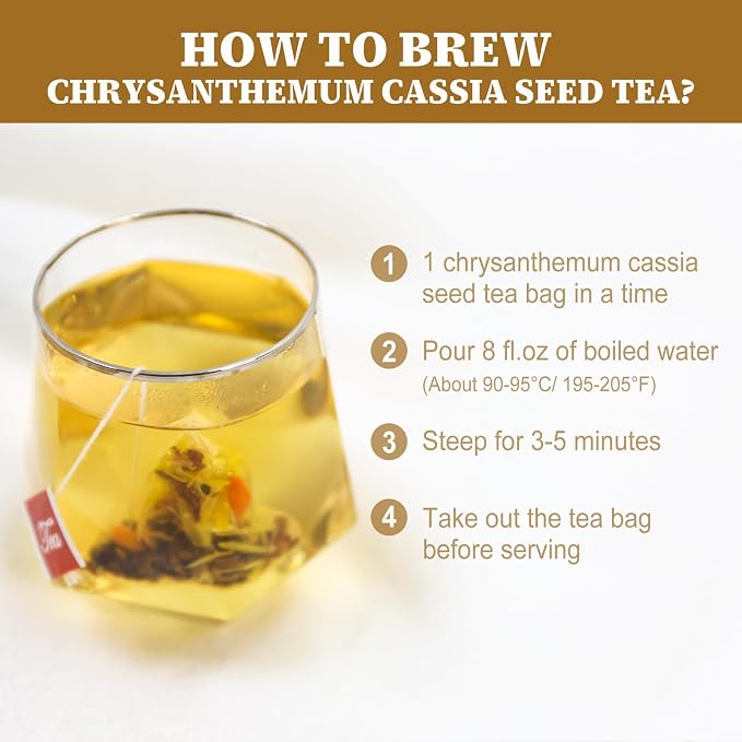 FullChea - Chrysanthemum Cassia Seed Tea, 30 Teabags, 5g/bag - Burdock Root, Goji Berries, Osmanthus, Honeysuckle Combination Herbal Tea