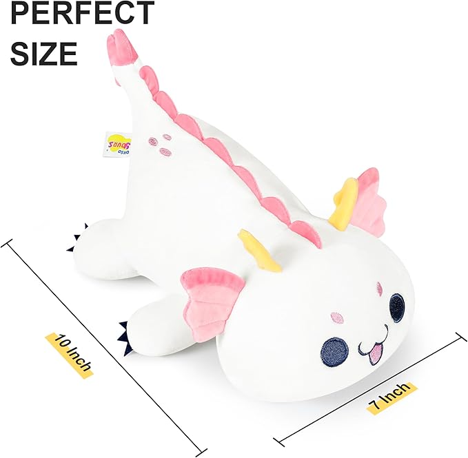 Onsoyours Chubby Dragon Stuffed Animal Adorable Plushies Soft Huggable Plush Pillow Kawaii Cute White Dragon Plushie Toy for Kids (White Dragon, 10")