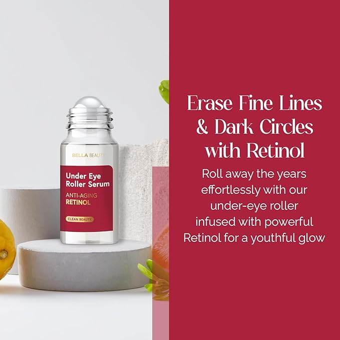 Bella Beauty Retinol Under Eye Serum – Firming & Smoothing Roller for Puffiness & Dark Circles – Dermatologist Tested, Anti-Aging Korean Skin Care – Vegan, Clean Beauty, Non-GMO – Pack of 2
