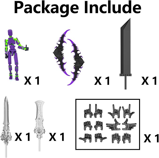 (Assembly Completed) T13 Action Figure Set, Titan 13 Robot Dummy 3D Printed robo 13 Action Figure Articulated, Lucky 13 Gift for Collectors Desktop Decorations (Purple Green)