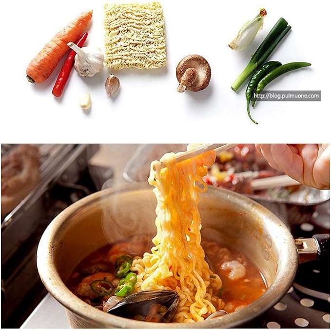 Ramen pot, fast Korean noodle cooker, 3 minute boiler for soup pasta egg, easy light cookware with lid (16cm)