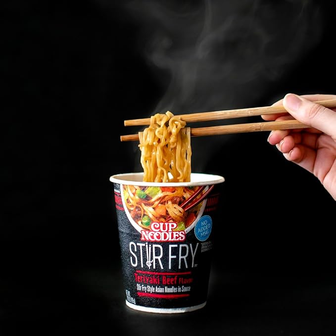 Nissin Cup Noodles Stir Fry Noodles in Sauce, Teriyaki Beef, 3 Ounce (Pack of 6)