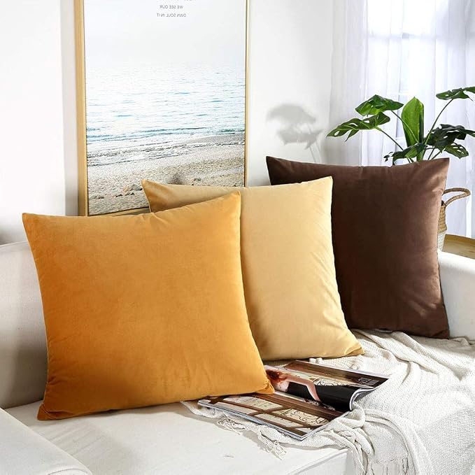 16x24 Pillow Covers Set of 2 Decorative Velvet Throw Pillow Covers,Gold | Luxury Soft Cushion Covers with Invisible Zipper for Couch Sofa Bed Living Room Bedroom Home Decor