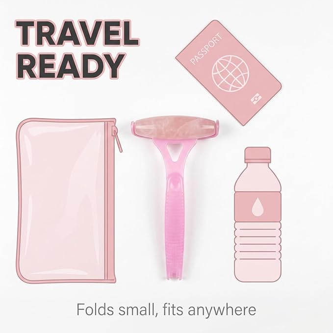Foldable Manual Leg Massage Rollers, Long Handle Face Leg Muscle Relaxation Massager, Dual Hot & Cold Use Body Roller for Back Neck Facial Muscle Relief, Pink