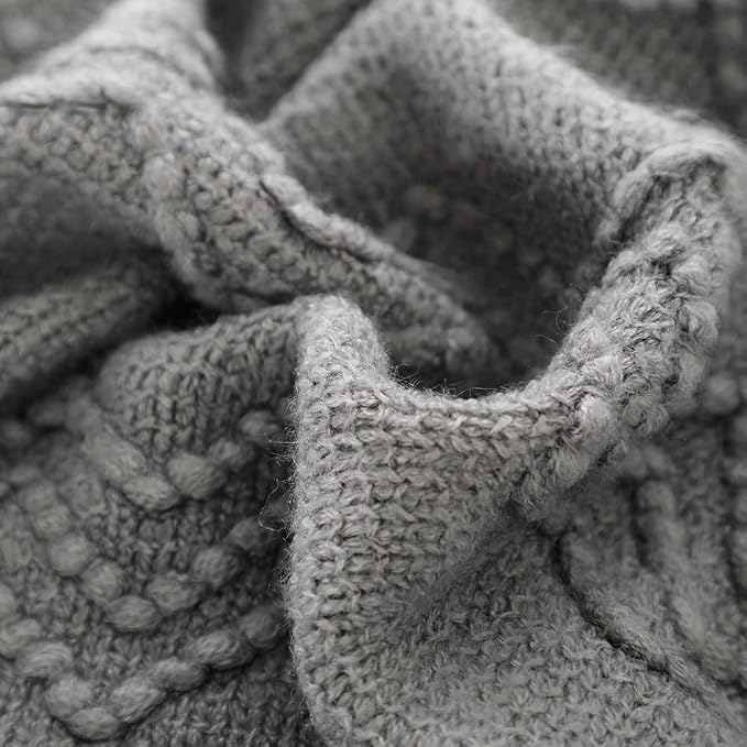 BOURINA Dark Grey Throw Blanket 60x80 Inch Knitted Soft Throw Sofa Blanket | Knitted Throw Blanket 60x80 Inches, Soft Lightweight Boho Weave Throw Decorative Couch Blanket for Living Room Bedroom Chair