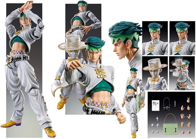 JJBA Action Figures Kishibe Rohan Figure Movable Joints Anime Figurine 6.3" JJBA Super Action Statue Collections Desktop Decoration Gift for Fans