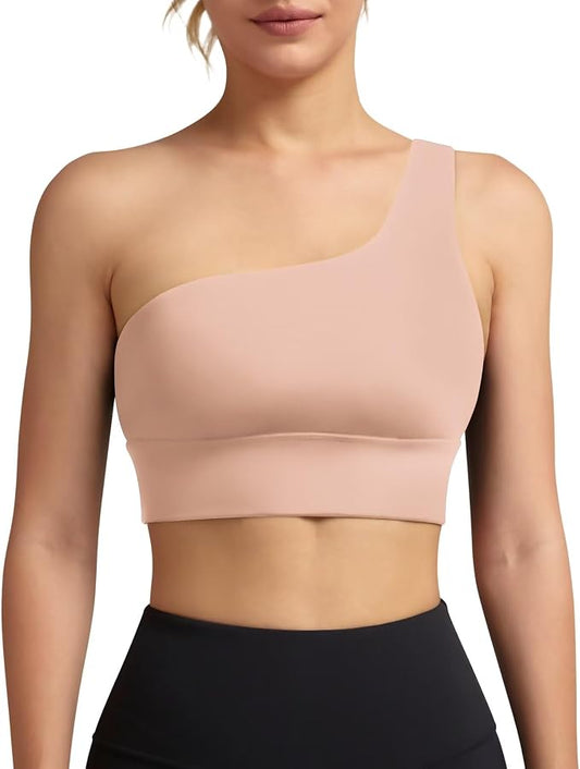 Queenie Ke Womens One Shoulder Sports Bra Left Side Strap Yoga Bras Gym Training Workout Crop Tops