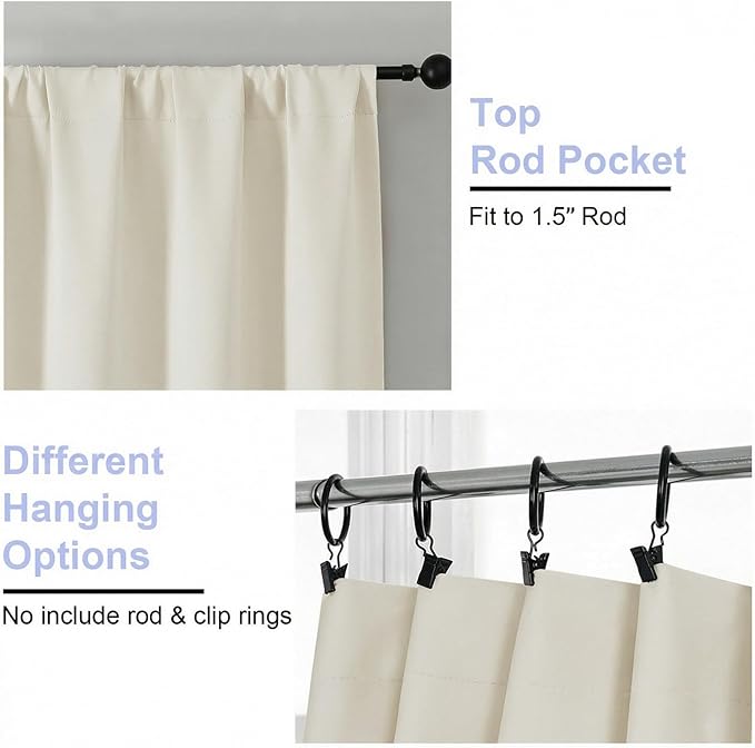 Simplebrand Ava Light Beige Short 36 Inches Light Filtering Curtain 2 Panels Set, Half Window Rod Pocket Privacy Curtain Tiers for Kitchen, Curtains for Bathroom Shades, W40 x L36 Inch, Light Beige