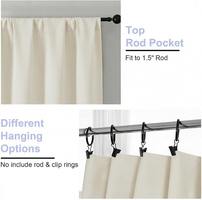 Simplebrand Ava Light Beige Light Filtering Curtains for Bedroom 96 Inches Long 2 Panels, Solid Thermal Insulated, Energy Saving Nursery Window Treatment Drapes, W40 x L96 Inch, Light Beige
