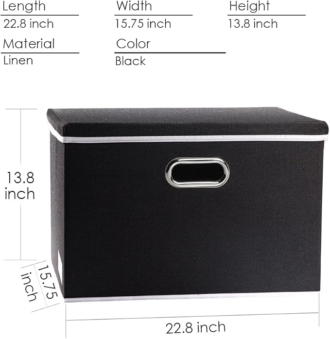Extra Large Collapsible Storage Bins with Lids [5-Pack] Linen Fabric Foldable Storage Baskets Boxes Organizer Containers Cube with Cover for Bedroom Closet Office Nursery (22.8x15.75x13.8)