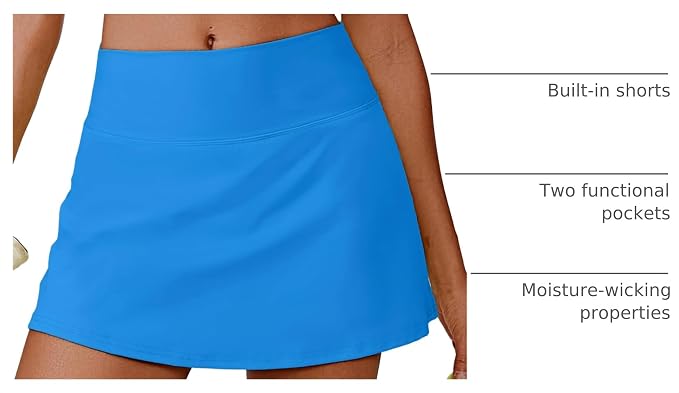PINSPARK 14" Womens Tennis Skirt High Waisted Golf Skort with 2 Pockets | Built-in Shorts, A Line, Tummy Control, Stretchy, Casual, Mini, Workout, Pickleball, Running, Skort for Woman