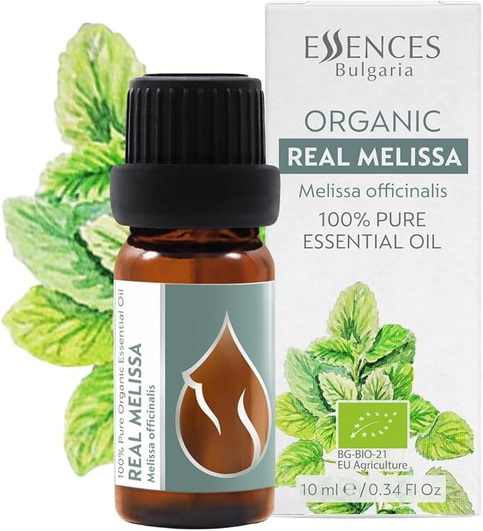 Essences Bulgaria Organic Real Melissa Essential Oil 1/3 Fl Oz | 10ml | Melissa Officinalis | 100% Pure and Natural | Undiluted | Therapeutic Grade | Family Farm | Steam-Distilled | Non-GMO | Vegan