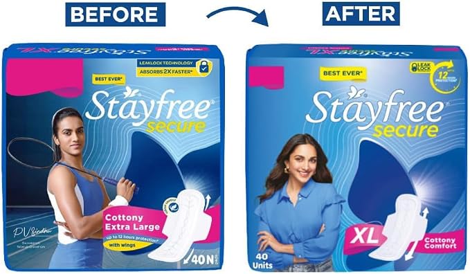 Stayfree Secure Extra Large Cottony Soft Cover Sanitary Pads for Women with Wings, 40 Pads