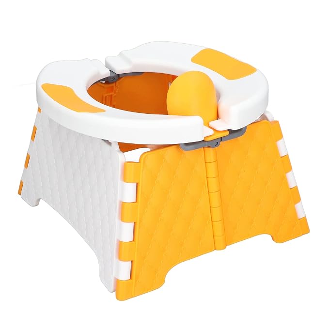 Foldable Toddler Toilet Portable Potty Training Seat with Bag Portable Car Baby Potty Chair for Indoor and Outdoor Travel Camping(Orange Hard Pad)