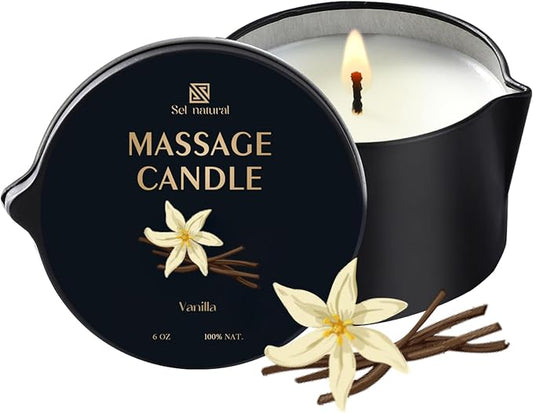 6 oz Massage Oil Candles Low Heat Massage Candle Wax Therapy Body Oil Valentines for Spa, Relaxation, Couples Gifts, or Self-Care