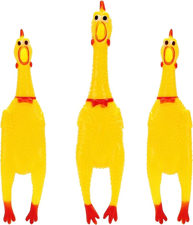 POPLAY 3 PCS Screaming Chickens, Prank Novelty Toys Squeaky Rubber Chickens for Dogs