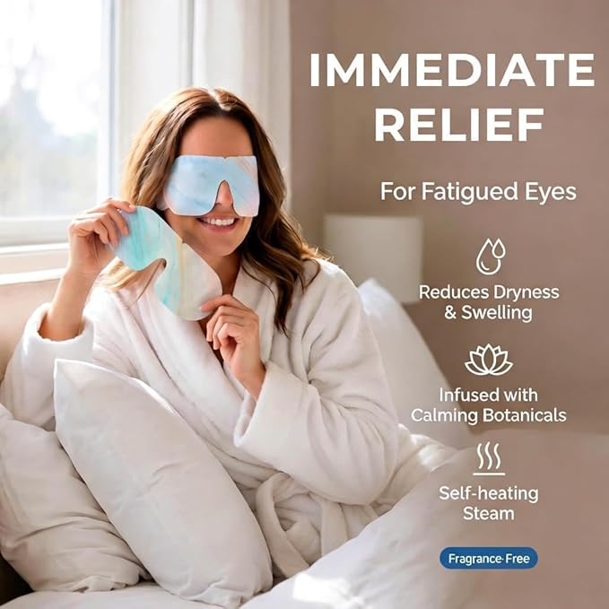 16 Packs Self Heating Steam Eye Masks: Disposable Moist Warm Compress for Dry Eyes, Eye Strain, Stye & Stress Relief – No Microwave Needed for Relax, Travel, Sleep & Spa, Unscented