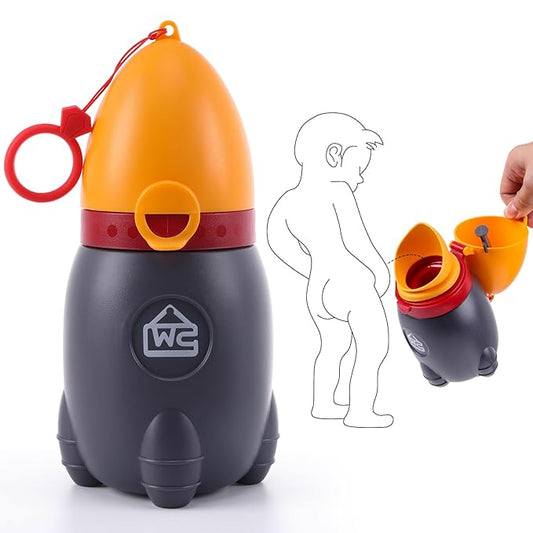 Portable Potty for Kids – Leak-Proof Rocket Travel Urinal for Boys & Girls, Lightweight Road Trip Essential for Car, Camping, Potty Training, Easy-Clean Reusable Pot(Vitality Orange)