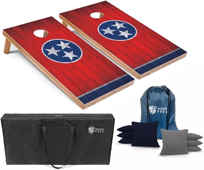 Tailgating Pros Regulation Cornhole Boards Flag Set - Includes 8 Bean Bags, Carrying Cases, and 4'x2' Corn Hole Toss Game