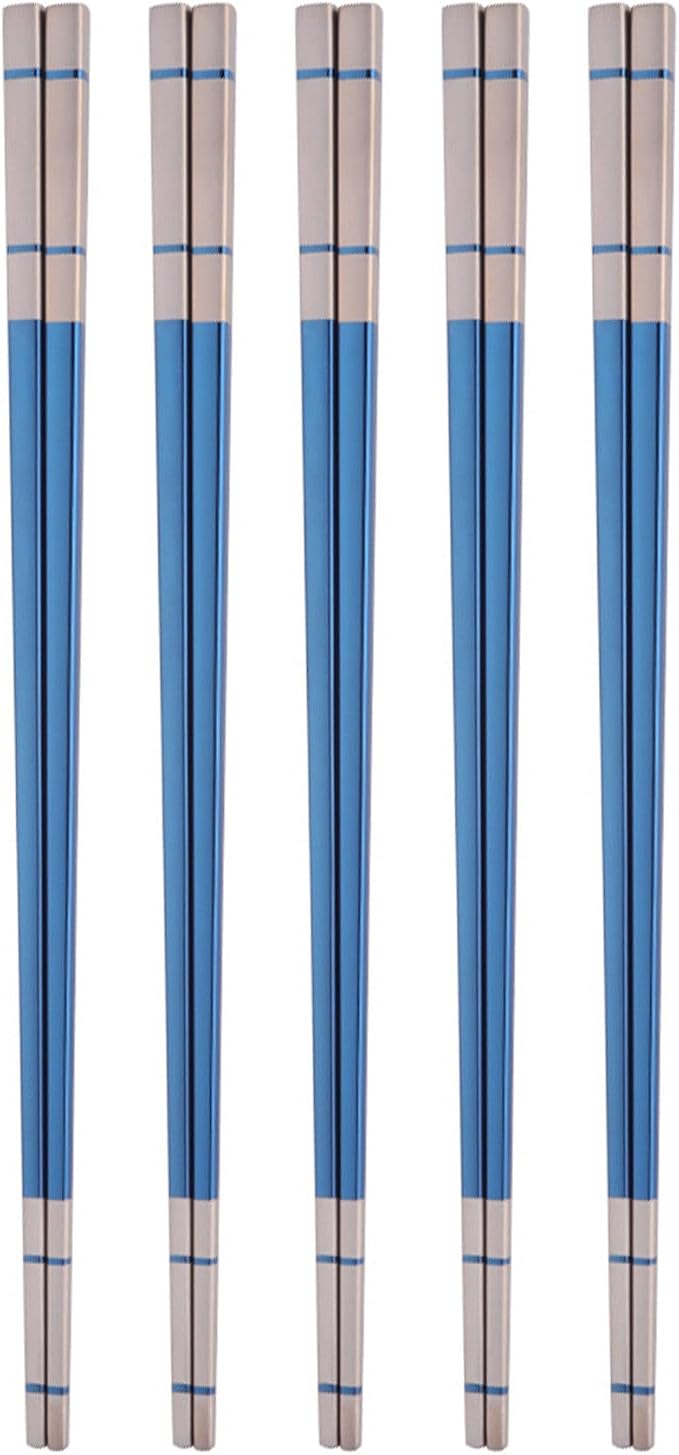 Reusable Stainless Steel Chopsticks,Dishwasher Safe , Easy to Use(5 PCS,blue)