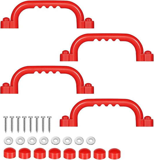 TOPNEW 4Pcs Kids Playground Safety Handles -Swing Set & Climbing Frame Hand Grips, Multi-Color Plastic Grab Bars for Outdoor Playhouse, Jungle Gym, Climbing Frame (Red)
