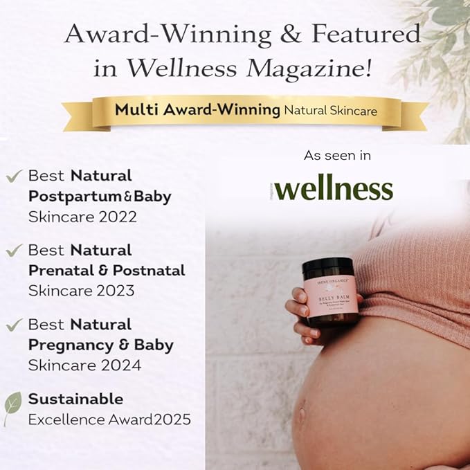 Irene Organics Organic Belly Butter for Pregnancy Stretch Mark Prevention and Treatment Award Winning Anti Stretch Mark Tummy Balm For Pregnancy and Postpartum 8oz - Hydrating Bump Cream