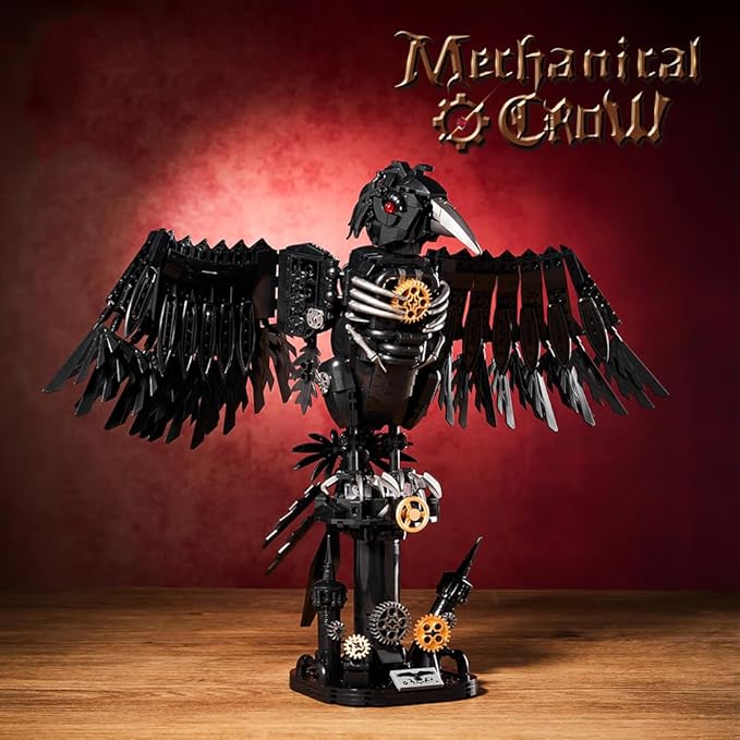 1018PCS Mechanical Crow Building Set, Mechanical Raven Bird，DIY Model Kit with Moving Wings & Rotating Head, Compatible Building Blocks for Adults & Kids 8+
